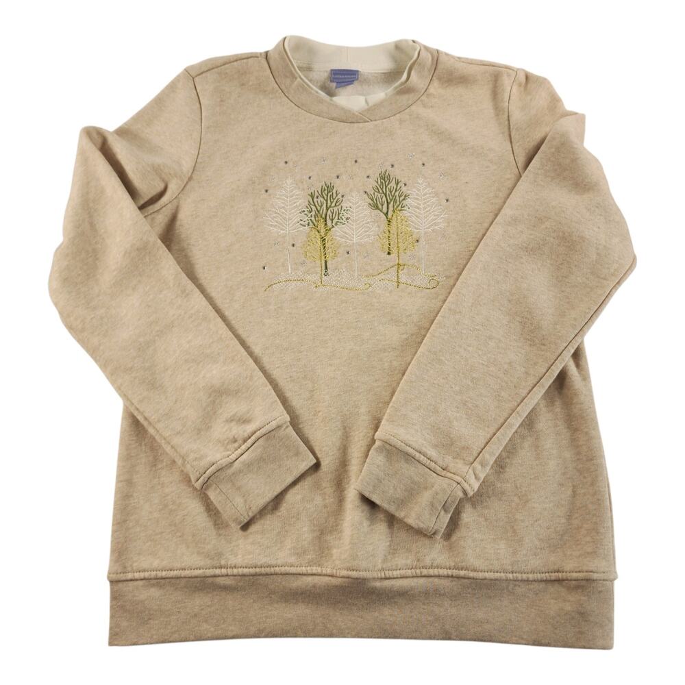 Vintage Laura Scott Winter Woodland Embroidered Rhinestone Sweatshirt